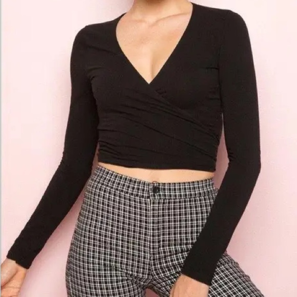 Brandy Melville Black Wrap Crop Top